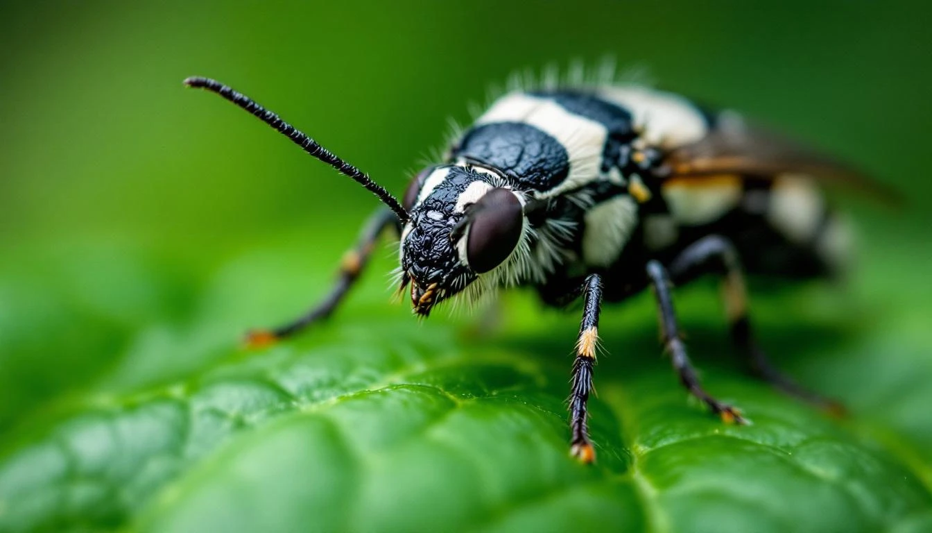 Cafard de jardin noir et blanc sur feuille : identification précise