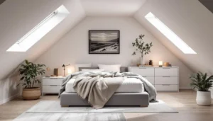Chambre aménagée sous comble très bas avec lit sous pente et rangements optimisés