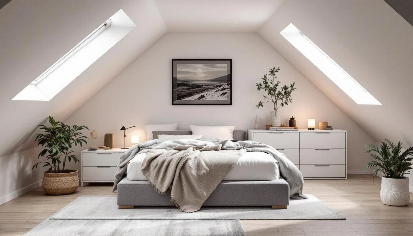 Chambre aménagée sous comble très bas avec lit sous pente et rangements optimisés