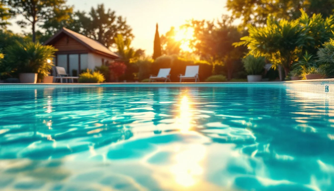 Piscine avec thermometer et bâche : illustration évaporation chlore été