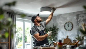Installation d'un lustre au plafond sans crochet avec platine et chevilles en placo
