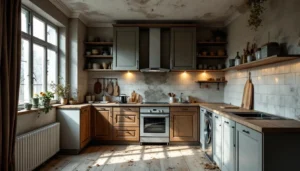 Cuisine low-cost défectueuse avec problèmes d'installation et matériaux bas de gamme