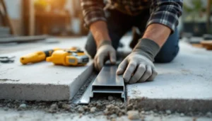 Installation d'un joint de dilatation sur un carrelage par un professionnel de la rénovation.