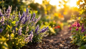 Jardin avec plantes sensibles au marc de café comme lavande jaunie et sol acide