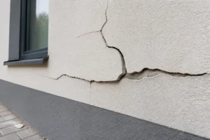 Fissures et décollements sur enduit d'une isolation thermique par l'extérieur en façade de maison