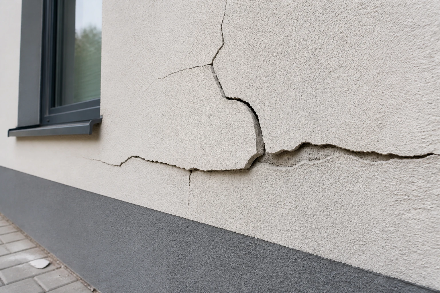 Fissures et décollements sur enduit d'une isolation thermique par l'extérieur en façade de maison