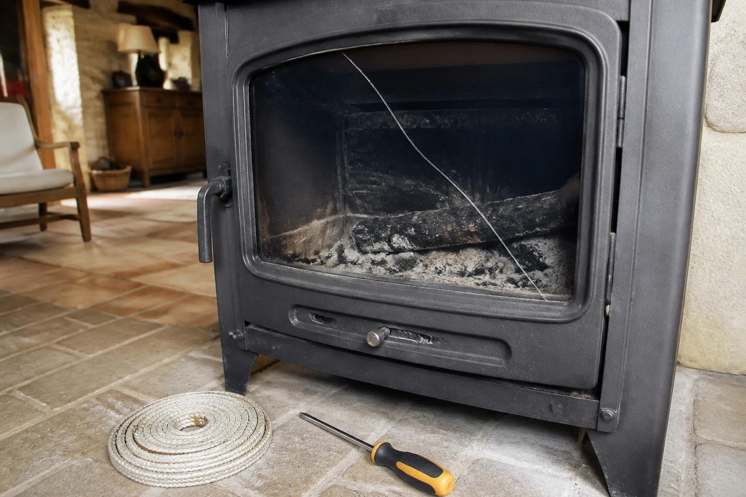 Vitre de poêle à bois cassée : causes et remplacement DIY