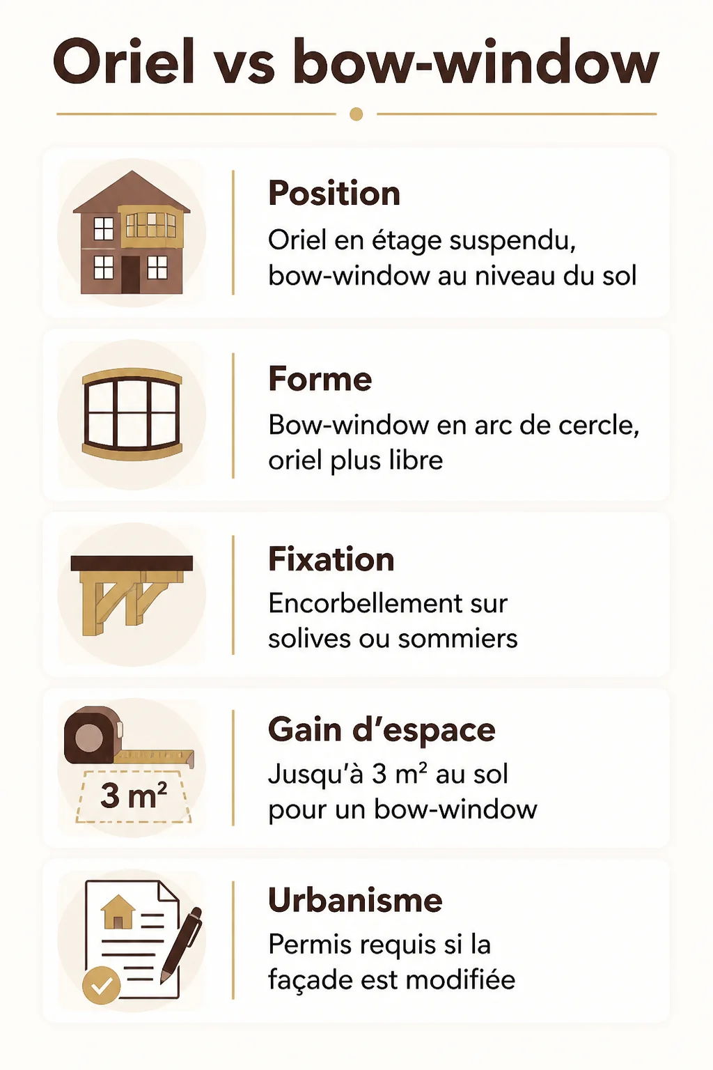 Oriel vs bow-window : Position, Forme, Fixation, Gain d'espace, Urbanisme