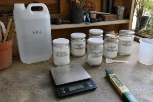 Balance de précision et sels minéraux pour préparer un engrais hydroponique maison